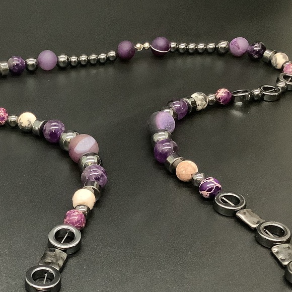 Amethyst, Hematite,& Purple Agate Necklace - Picture 6 of 11